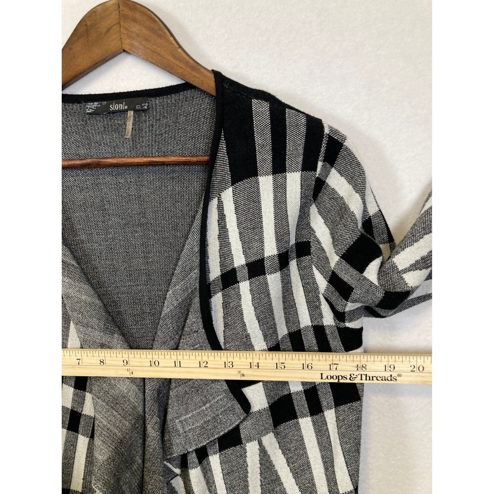 Slonl Plaid Waterfall Cardigan Black White Grey Open‎ Front Long Sleeve Women - Picture 6 of 8